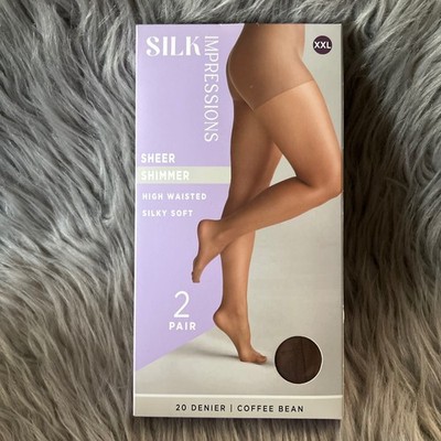 Silk Impressions Sheer Shimmer Tights Womens Size XXL/2X Coffee Bean High Waist
