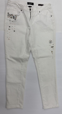Earl Skinny Ankle Jeans Pearls & Jewels Embellished White Womens 28 Waist
