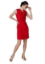 VALENTINO Red Ruffle Bow Sheath Dress Size 10 Virgin Wool Blend Made in Italy