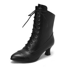Seborluys Black Victorian Boots for Women Vintage Renaissance Witch Mid...