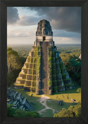 Antike Maya Pyramide im üppigen Dschungel gerahmtes Wandbild Poster Leinwanddruck Bild