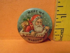 1910's Santa Claus Celluloid Pinback Button, 1.25"D, Wasson's, EX+/NM
