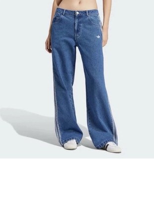 adidas Women's Blue Denim Wide-Leg Jeans Size 2 5-Pocket Logo