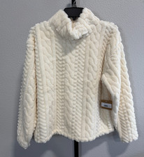 NWT Eddie Bauer Womens Quest Cable Fleece Sweater 2.0 Ivory Winter Cozy
