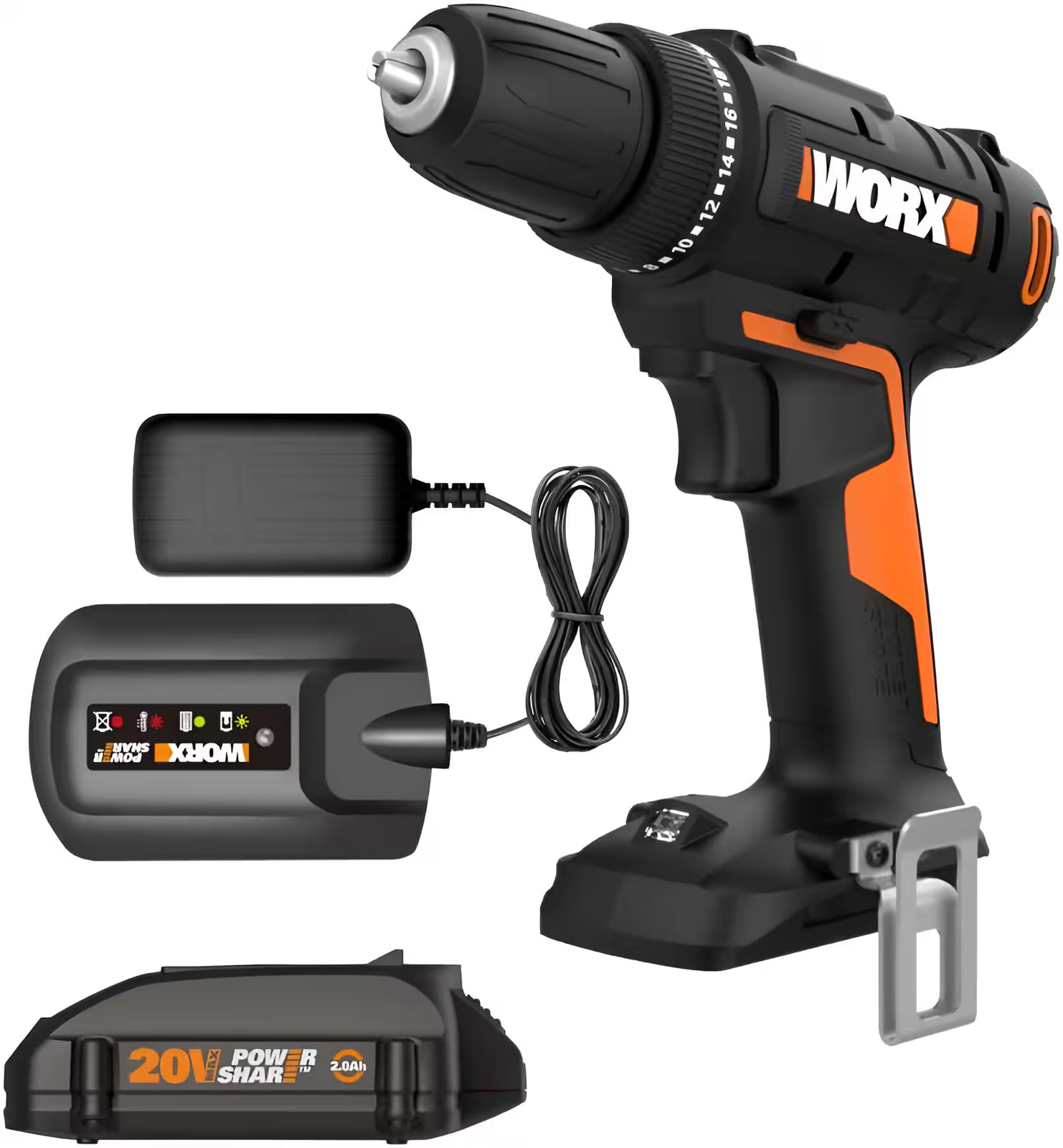 Дрель-шуруповерт WORX - WX100L Power Share 20V 38 1 аккумулятор емкостью 20 Ач и 1 зарядный элемент 12190₽