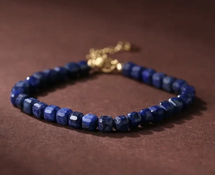 ✅ Lapis Lazuli Edelstein Armband Blau Gold Natürlich Stein Perlen Kette Damen ✅ - Bild 3 von 4