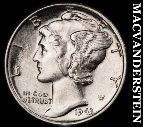 1943-S Mercury Dime-Super Choice Gem Brilliant Unc ++++ No Reserve #i1136