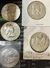 Lot Of Five (5) Franklin Halves. 90% Silver. $2.50 FV. #1