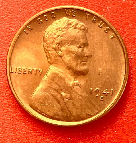1941-S Lincoln Wheat Cent Penny GEM RED BU From an Original Bank Roll