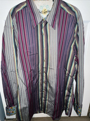 Robert Graham Shirt Mens Large Striped Colorful Dice Gamble Casino Flip Cuff