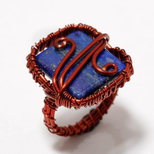 Lapis lazuli Gemstone Handmade Wire Wrap Copper Ethnic Jewelry Ring 7.75" PG 684