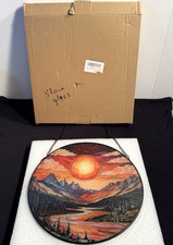 Stained Glass Window Hanging, Dusk Sunset Landscape Sun Catchers Glass Art