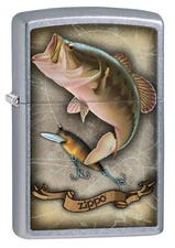 Zippo Bass Fishing with Lure Lighter, Street Chrome NEW IN BOX