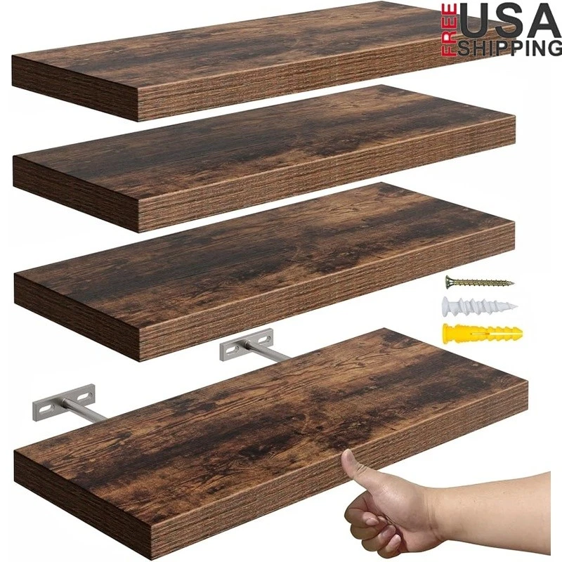 Versatile Wall Mounted Floating Shelves Set of 4 Space Saving Storage Solution