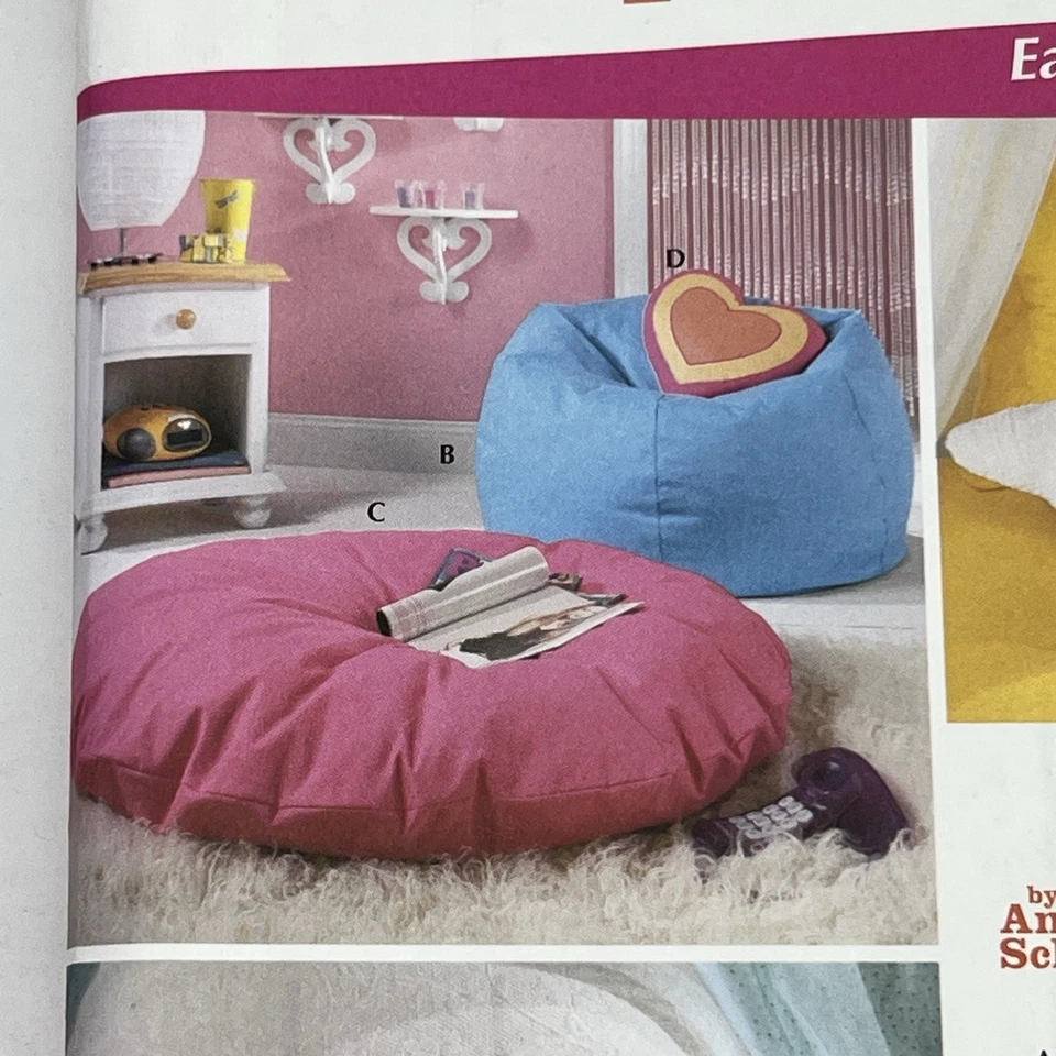 Simplicity 5105 Y2K Teen Home Decorating Easy Pillows Bean Bags Stars Hearts - Image 2 of 4