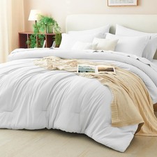 CozyLux King Size Comforter Set White, 7 Pieces Bed in a Bag King, White