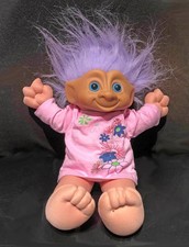Large Treasure Troll Doll Purple Hair Jewel 13inch Cloth Body Dressed 1991 Plush