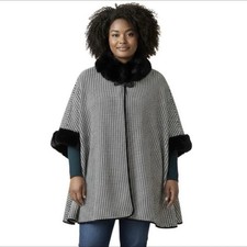 Nine West Houndstooth Cape Women’s Black White Poncho Topper Oversized Outerwear