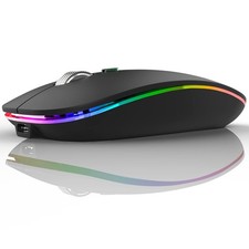 Wireless Bluetooth Mouse, LED Slim Bluetooth 5.1/5.0  USB 2.4GHz Rechargea...