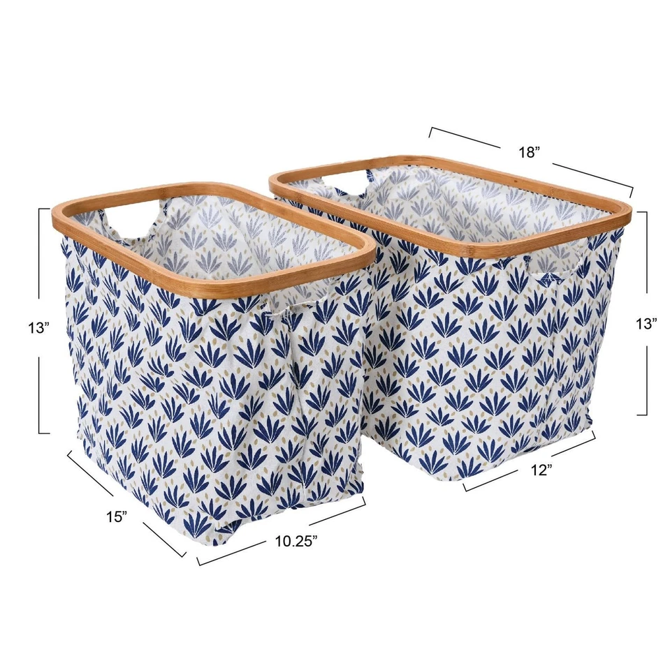 Bamboo Rimmed Krush Hamper with Cutout Handles, Set of 2 Sizes, Blue Cacti - Image 3 of 4