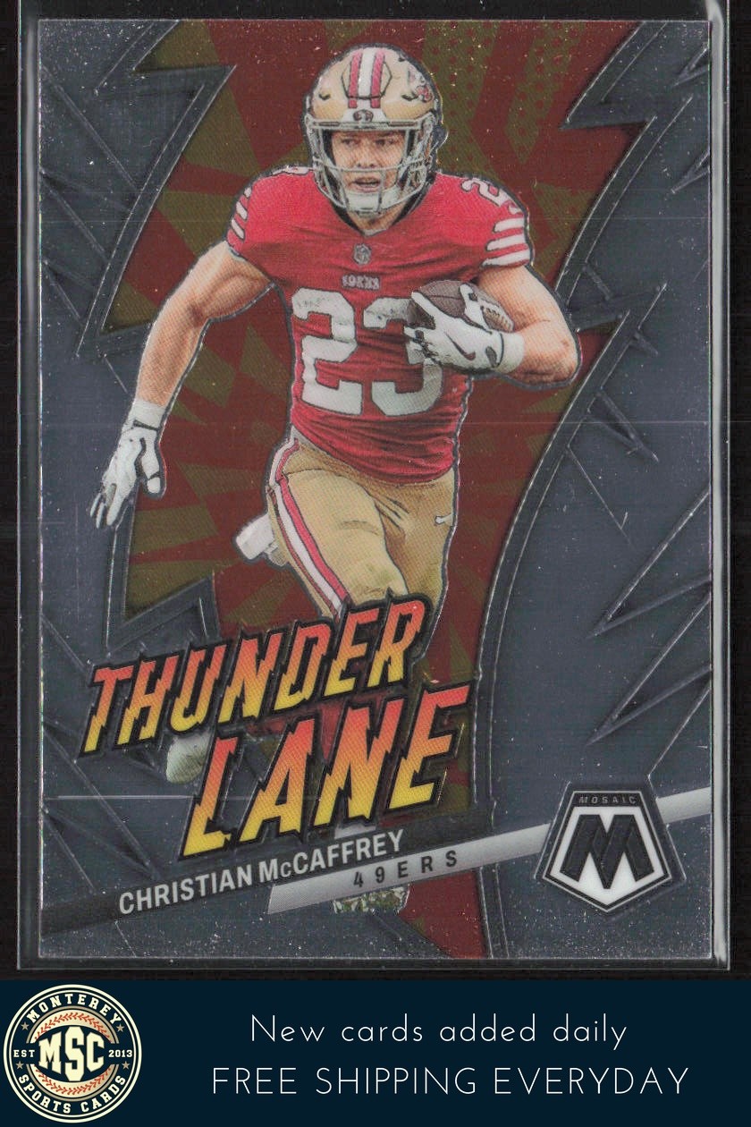 Christian McCaffrey 2023 Panini Mosaic Thunder Lane #TL-CMC San Francisco 49ers