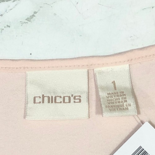 Chicos Womens Size 1 US 8 Blouse Wade Woven Back Inset Top Short Sleeve Pink NEW - Bild 13 von 14