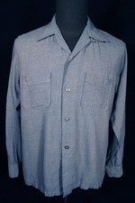 Vintage 1960's Steel Blue Rayon Gabardine Shirt Size Medium Excellent Condition