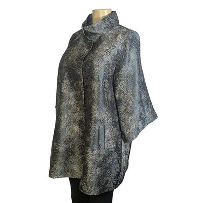 Eileen Fisher Womens Small Metallic Jacquard Silk Blend Lined Swing Coat A-Line