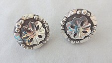 Pair Clovis Hansen Western Gear 3/4" Br Iron Concho Silver Overlay Screw Backs