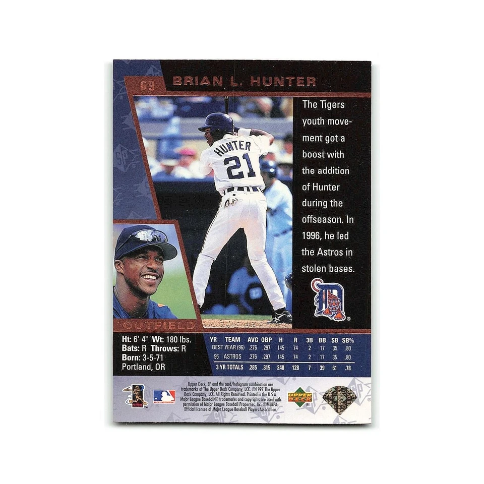 Brian L. Hunter 1997 SP #69 Detroit Tigers Baseball Card NM - Image 2 of 3