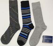 Cole Haan 3-Pair Men's Dress Crew Socks  Black/Gray/Blue 3358