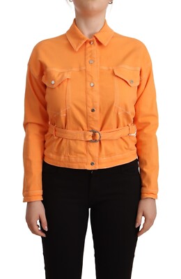 PATRIZIA PEPE Jacket Orange Button Down Long Sleeve Belted Denim IT40/US6/S $400