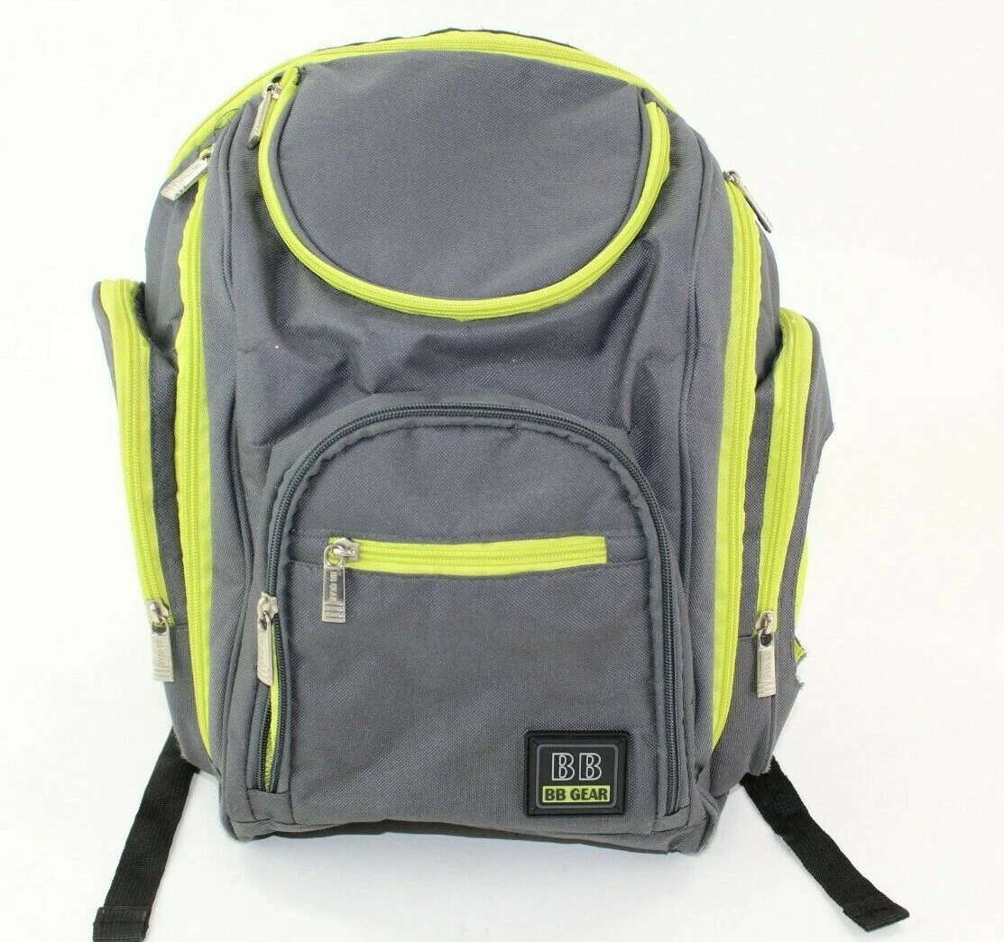 BB Gear Baby Boom Diaper Bag / Backpack Grey & Lime Green