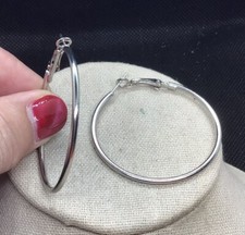 Vintage Silver Tone Costume Hoop Earrings 2" E394