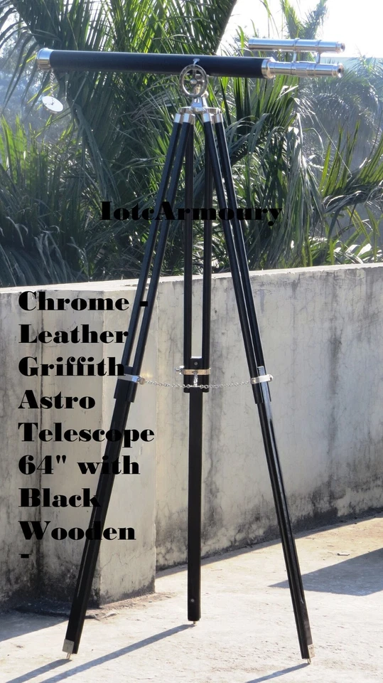 Chrome - Leather Griffith Astro Telescope 64" with Black Wooden Legs - Image 2 of 3