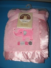 CARTERS CHILD OF MINE PINK GIRL SWEET ELEPHANT SATIN NEW baby BLANKET