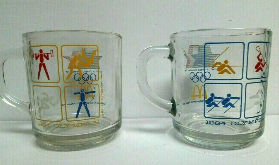 Set of 2 Vintage McDonalds Los Angeles 1984 Olympics Glass Coffee Mug Cups  - Image 4 of 4