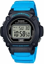 Casio W219H-2A2V, Chronograph Watch, Blue Resin Band, Alarm, Illuminator