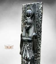 The Dark Egyptian goddess Isis statue with Egyptian cartouche