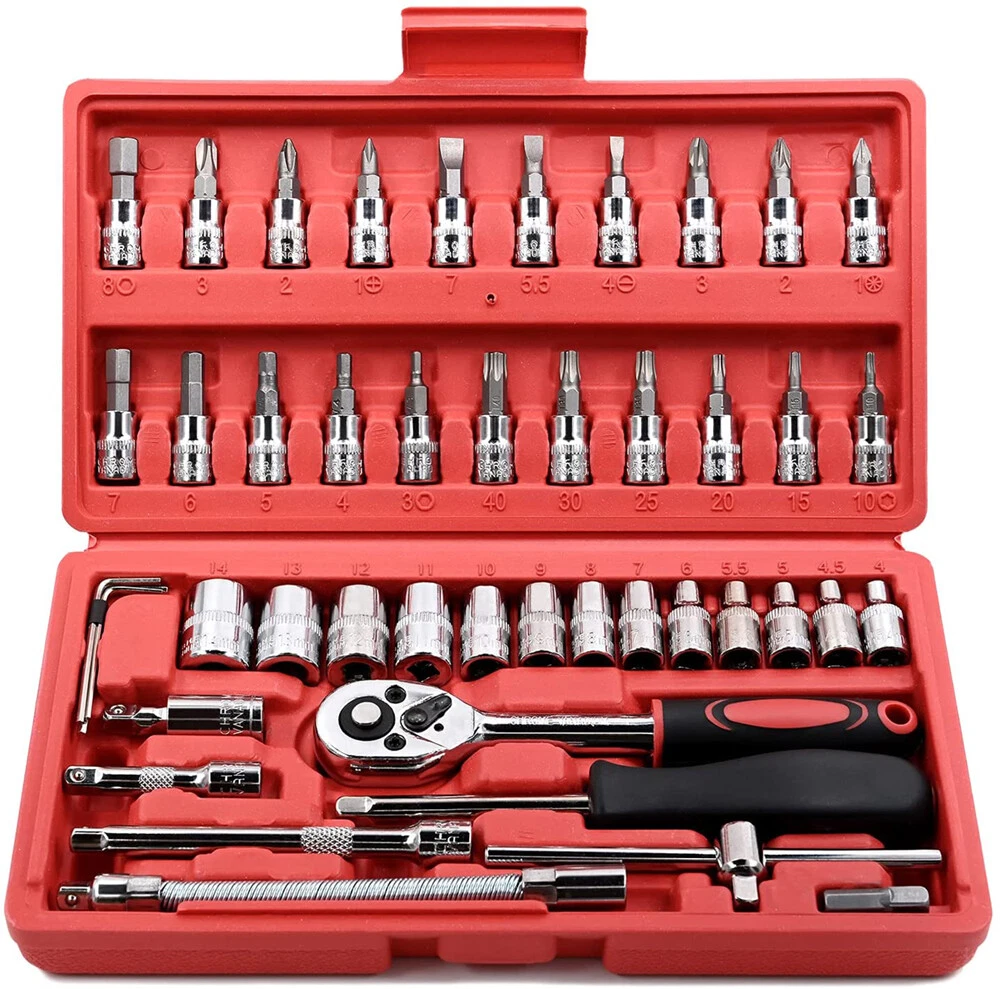 46 PCS 1 4 inch Drive Socket Ratchet Wrench Set With Bit Socket