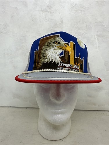 USA Express Mail Eagle Vintage Postal Uniform Snapback Hat 1980s 90s Trucker Cap - Picture 2 of 9