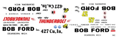 1964 Ford THUNDERBOLT BOB FORD INC. STINGER I 1/24th Scale Nascar DECALS