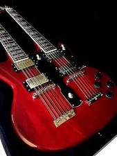 New Vintage Sg Style 12/6 Double Neck Trans-red Electric Guitar &amp; Hard Case