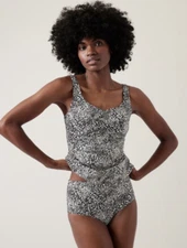 Athleta *2 PC Swim Set* M MEDIUM 36 B/C Bondi Tankini Top + Bottom Black /White