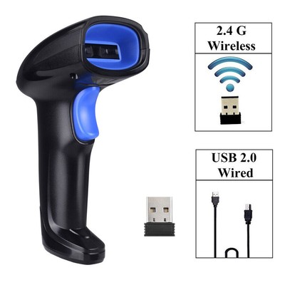 2.4G Wireless & USB Wired Barcode Scanner 1D Bar Code Automatic Handheld F6D5