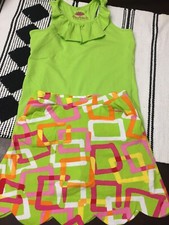 Three Friends Girls Size 10 Outfit Lime Multicolor Top W/ Skirt Very CUTE