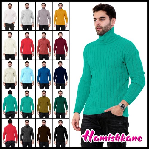 Mens Long Sleeve Polo Neck Jumper Cable 