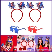 4 PCS Patriotic Party Accessories - Independence Day Headband, Star Sunglasses