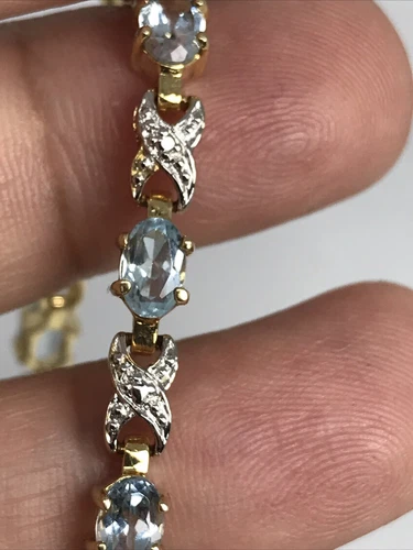 Ross simons sterling silver gold tone blue topaz 10 grams 7.25” - Picture 5 of 8