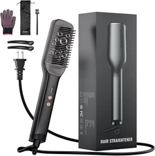 Hair Straightener Brush, Negative Ion Flat Iron & Straightening Comb 2 in 1